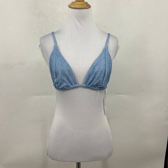 We Wore What Copper Bikini Top Womens XL Extra Large Denim String Triangle Swim - Picture 2 of 11